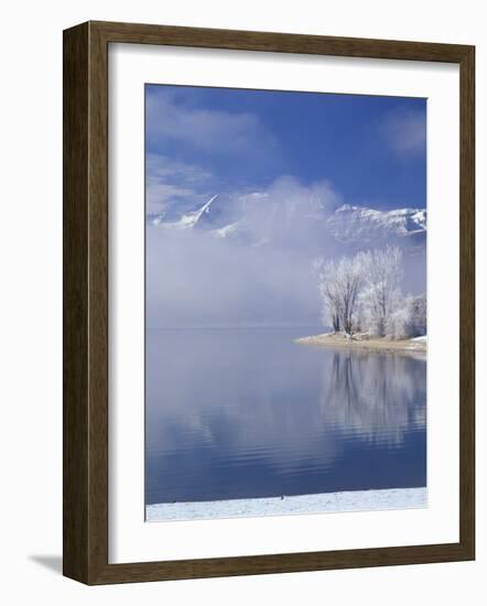 Deer Creek Reservoir and Rimed Trees, Mt. Timpanogas, Wasatch Mountains, Utah, USA-Howie Garber-Framed Photographic Print