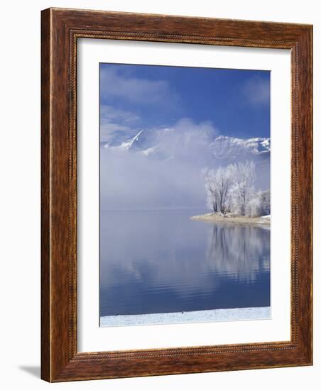 Deer Creek Reservoir and Rimed Trees, Mt. Timpanogas, Wasatch Mountains, Utah, USA-Howie Garber-Framed Photographic Print