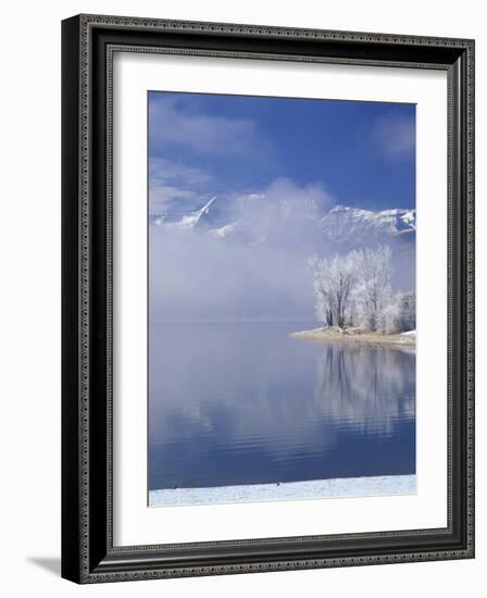 Deer Creek Reservoir and Rimed Trees, Mt. Timpanogas, Wasatch Mountains, Utah, USA-Howie Garber-Framed Photographic Print