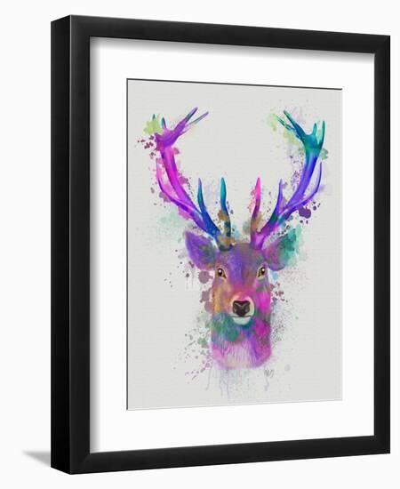 Deer Head 1 Rainbow Splash Pink and Purple-Fab Funky-Framed Art Print