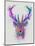 Deer Head 1 Rainbow Splash Pink and Purple-Fab Funky-Mounted Art Print