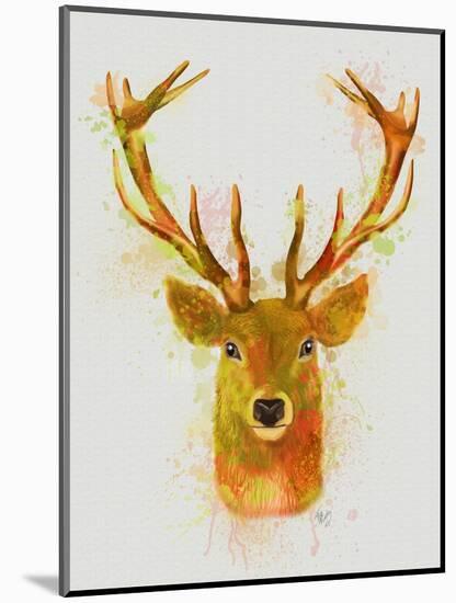 Deer Head 1 Rainbow Splash Red and Gold-Fab Funky-Mounted Art Print