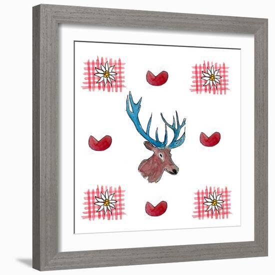 Deer, Hearts, Love & Edelweiss-Markus Bleichner-Framed Art Print