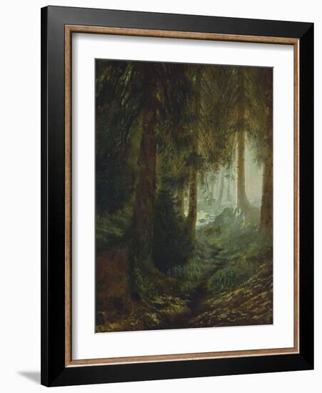 Deer in a Forest Landscape, 1870 (Oil on Canvas)-Gustave Dore-Framed Giclee Print