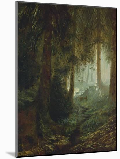 Deer in a Forest Landscape, 1870 (Oil on Canvas)-Gustave Dore-Mounted Giclee Print