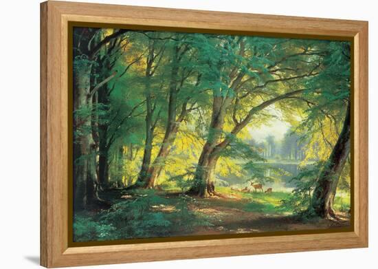 Deer in a Forest-Carl Frederic Aagaard-Framed Stretched Canvas