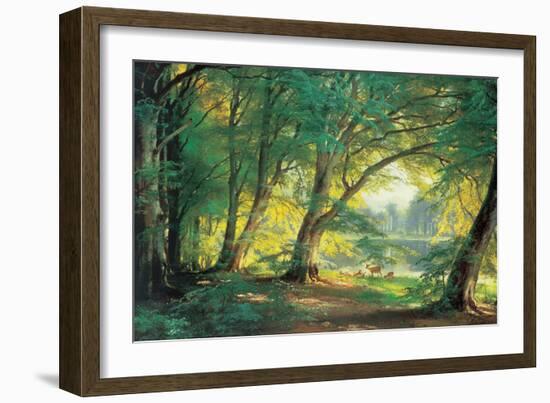 Deer in a Forest-Carl Frederic Aagaard-Framed Art Print