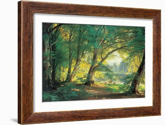 Deer in a Forest-Carl Frederic Aagaard-Framed Art Print