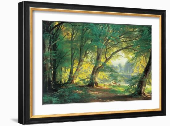 Deer in a Forest-Carl Frederic Aagaard-Framed Art Print