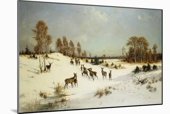 Deer in a Wooded Winter Landscape-Julius Arthur Thiele-Mounted Giclee Print