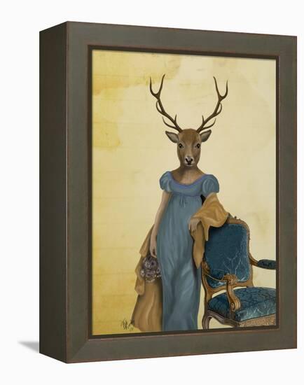 Deer in Blue Dress-Fab Funky-Framed Stretched Canvas