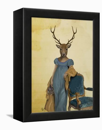 Deer in Blue Dress-Fab Funky-Framed Stretched Canvas