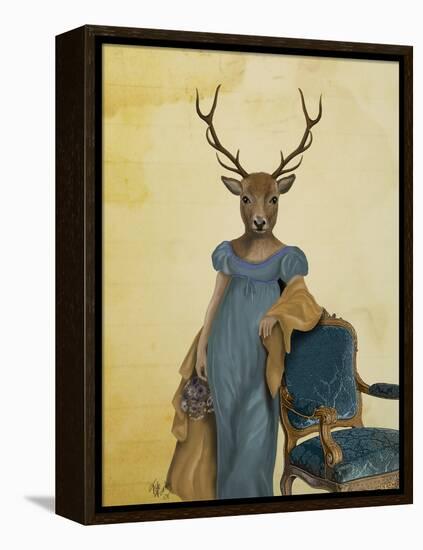 Deer in Blue Dress-Fab Funky-Framed Stretched Canvas