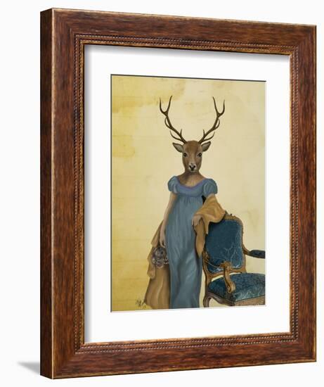 Deer in Blue Dress-Fab Funky-Framed Premium Giclee Print