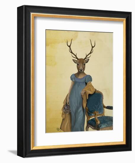 Deer in Blue Dress-Fab Funky-Framed Premium Giclee Print