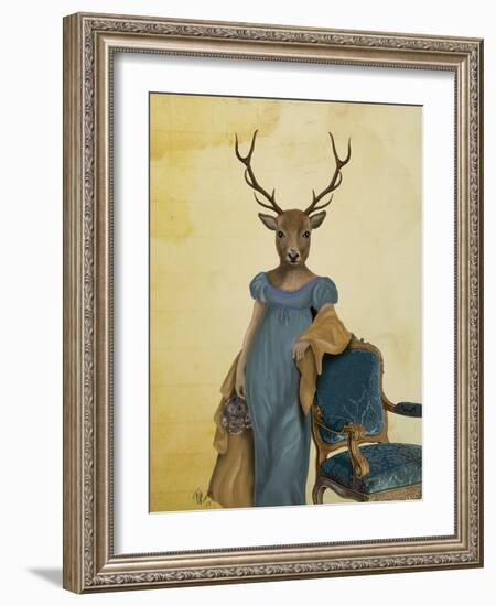 Deer in Blue Dress-Fab Funky-Framed Premium Giclee Print