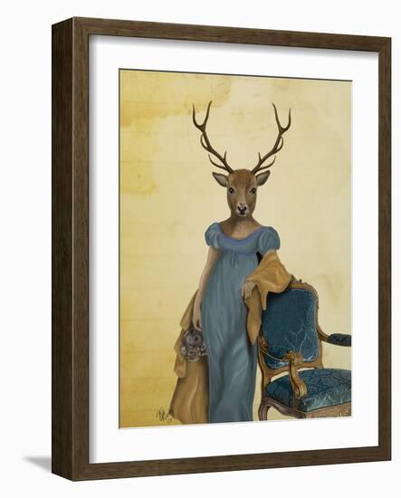 Deer in Blue Dress-Fab Funky-Framed Premium Giclee Print