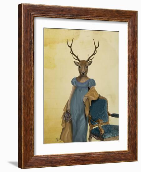 Deer in Blue Dress-Fab Funky-Framed Premium Giclee Print