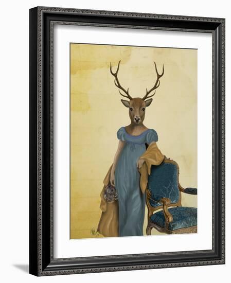 Deer in Blue Dress-Fab Funky-Framed Premium Giclee Print