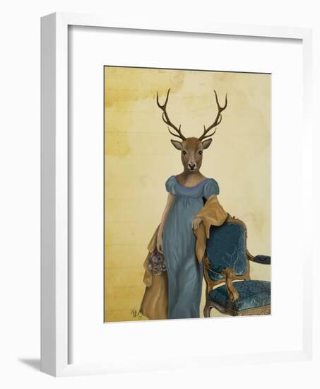 Deer in Blue Dress-Fab Funky-Framed Art Print