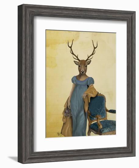 Deer in Blue Dress-Fab Funky-Framed Art Print