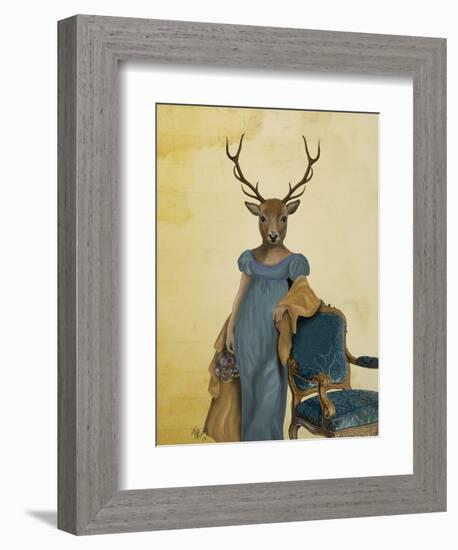 Deer in Blue Dress-Fab Funky-Framed Art Print