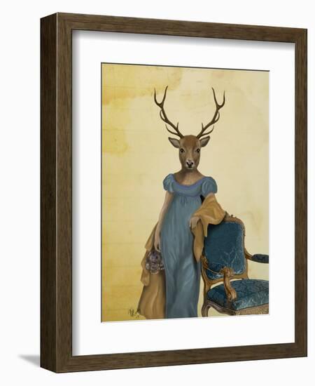 Deer in Blue Dress-Fab Funky-Framed Art Print