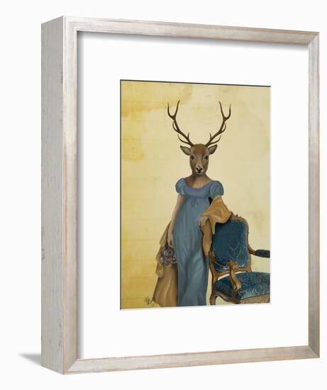 Deer in Blue Dress-Fab Funky-Framed Art Print