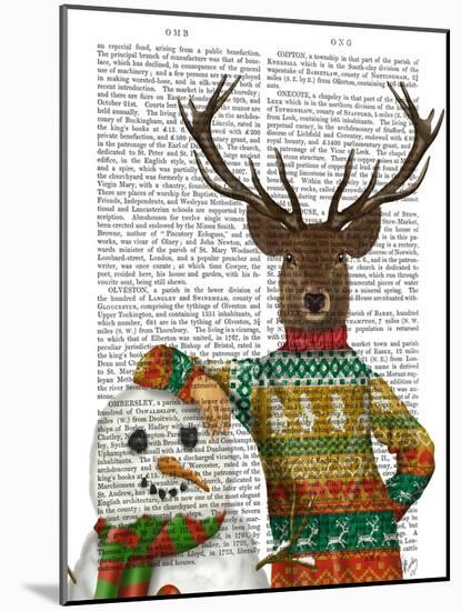 Deer in Christmas Sweater with Snowman-Fab Funky-Mounted Art Print