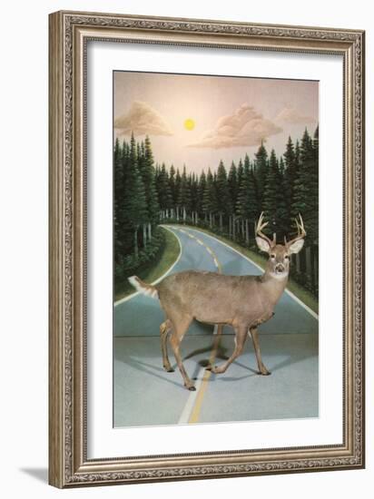 Deer in Headlights, Retro-null-Framed Art Print