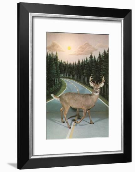 Deer in Headlights, Retro-null-Framed Art Print