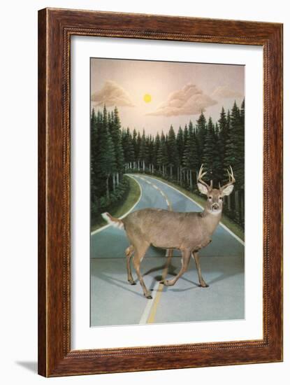 Deer in Headlights, Retro-null-Framed Art Print