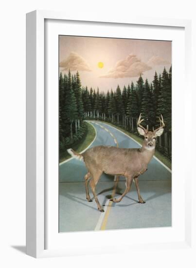 Deer in Headlights, Retro-null-Framed Art Print