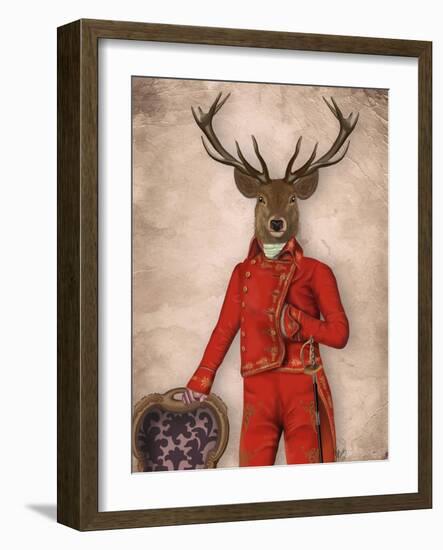 Deer in Red and Gold Jacket-Fab Funky-Framed Art Print