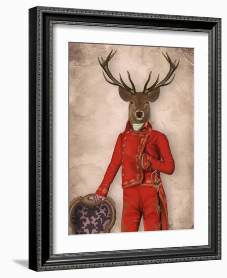 Deer in Red and Gold Jacket-Fab Funky-Framed Art Print