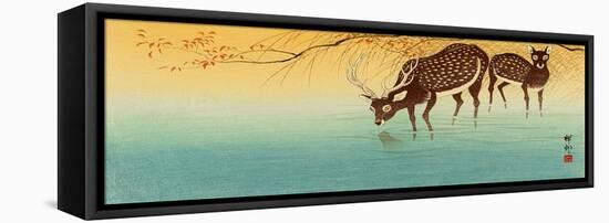 Deer in Shallow Water-Koson Ohara-Framed Premier Image Canvas