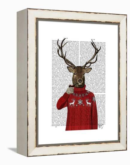 Deer in Ski Sweater-Fab Funky-Framed Stretched Canvas