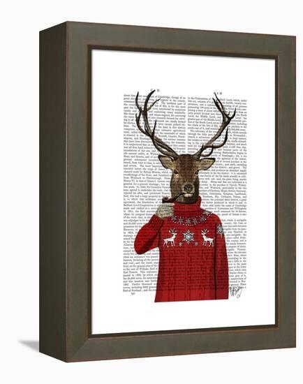 Deer in Ski Sweater-Fab Funky-Framed Stretched Canvas