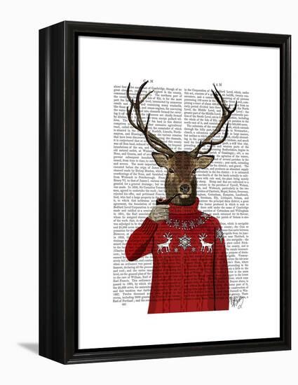 Deer in Ski Sweater-Fab Funky-Framed Stretched Canvas