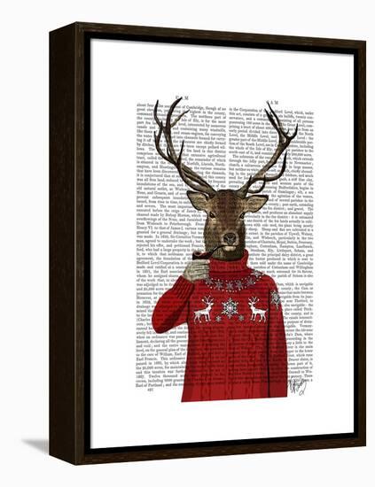 Deer in Ski Sweater-Fab Funky-Framed Stretched Canvas