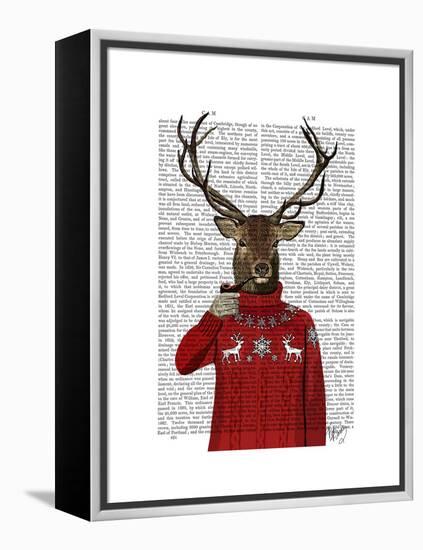 Deer in Ski Sweater-Fab Funky-Framed Stretched Canvas