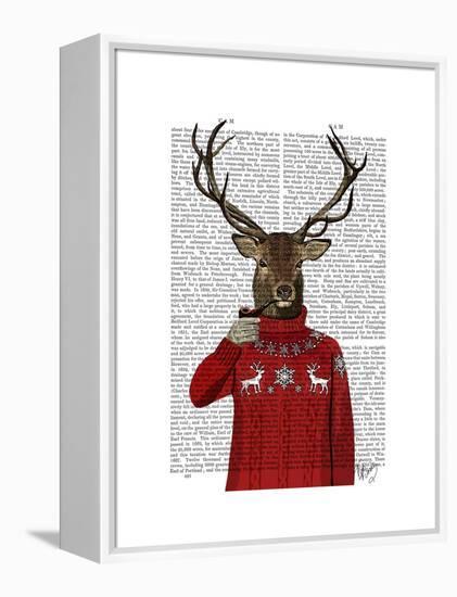 Deer in Ski Sweater-Fab Funky-Framed Stretched Canvas