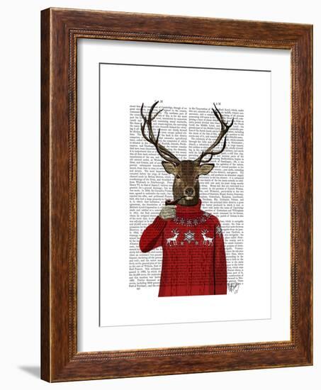 Deer in Ski Sweater-Fab Funky-Framed Premium Giclee Print