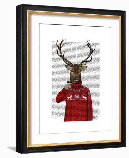 Deer in Ski Sweater-Fab Funky-Framed Premium Giclee Print