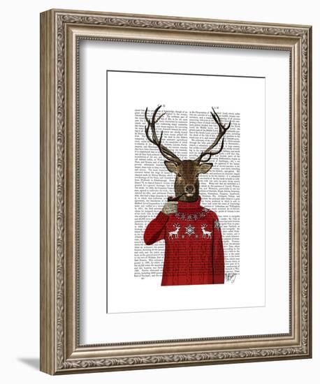 Deer in Ski Sweater-Fab Funky-Framed Art Print