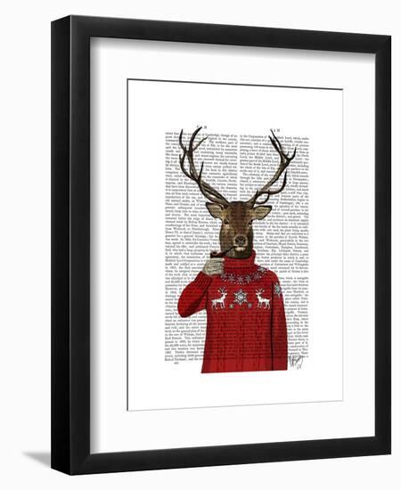 Deer in Ski Sweater-Fab Funky-Framed Art Print