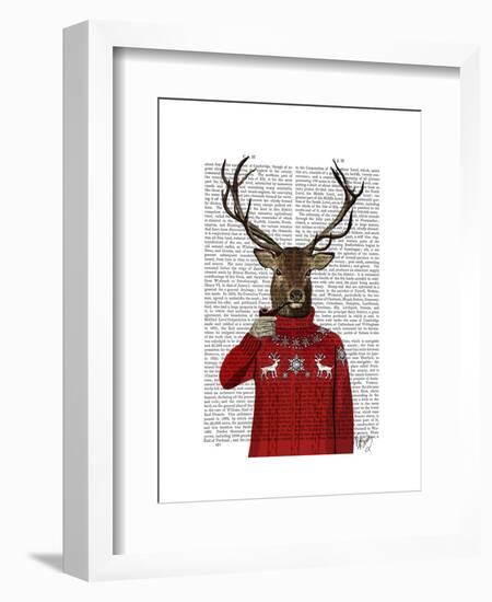 Deer in Ski Sweater-Fab Funky-Framed Art Print