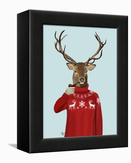 Deer in Ski Sweater-Fab Funky-Framed Stretched Canvas