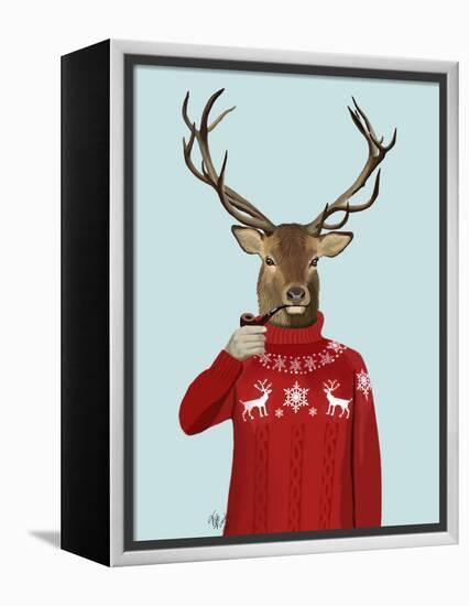 Deer in Ski Sweater-Fab Funky-Framed Stretched Canvas