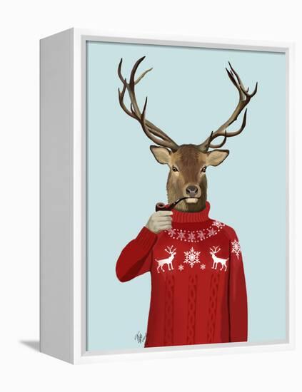 Deer in Ski Sweater-Fab Funky-Framed Stretched Canvas